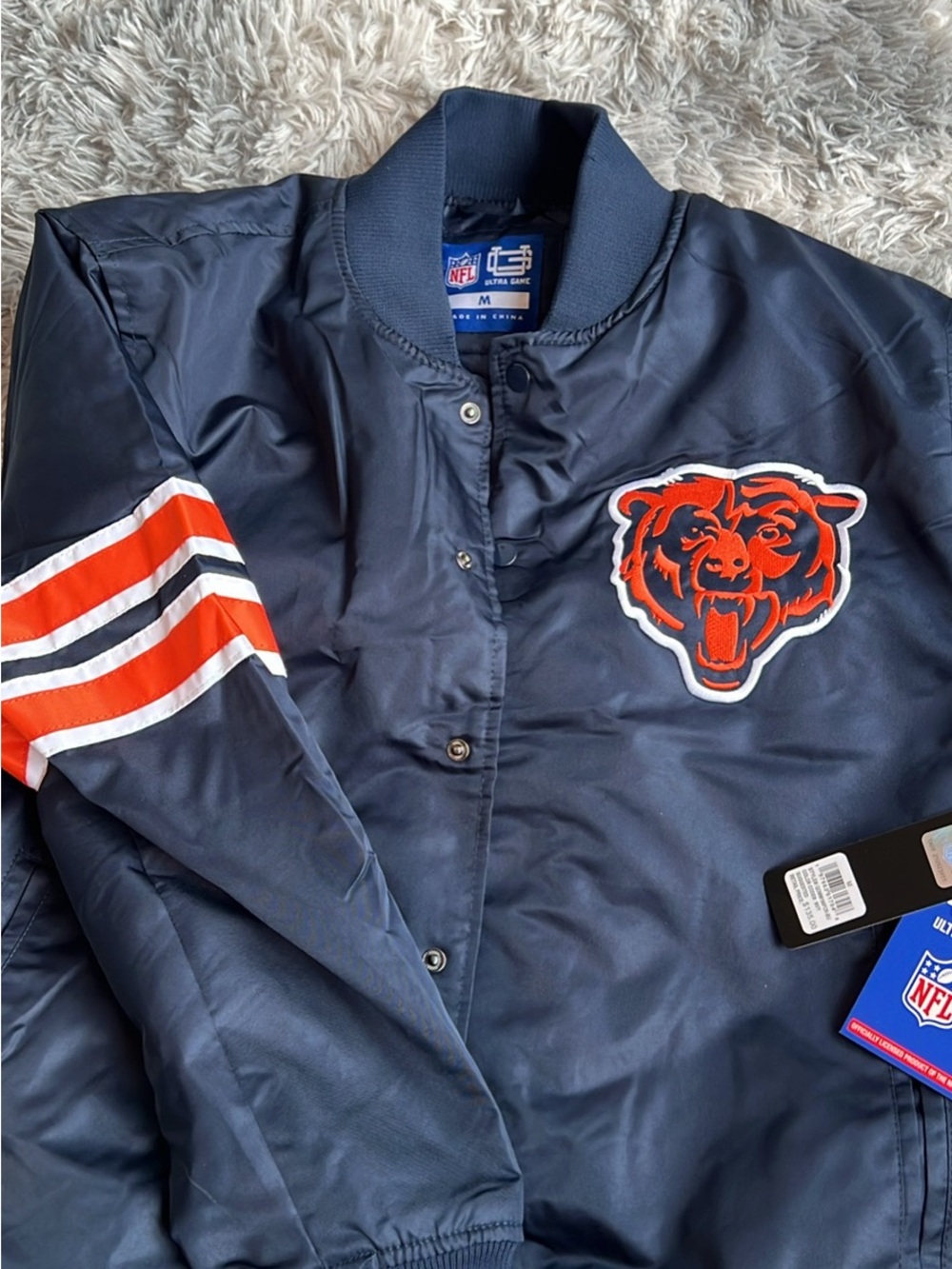 NFL Chicago Bears Navy Jacket with Orange & White Sleeve Stripes